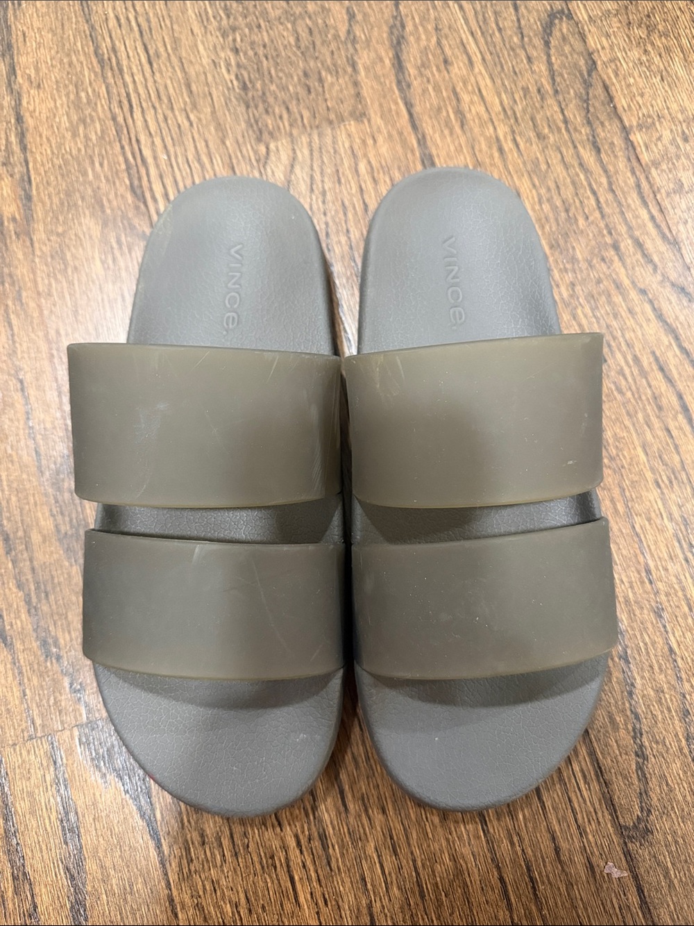 Vince Olive Green Double-Strap Slide Sandals